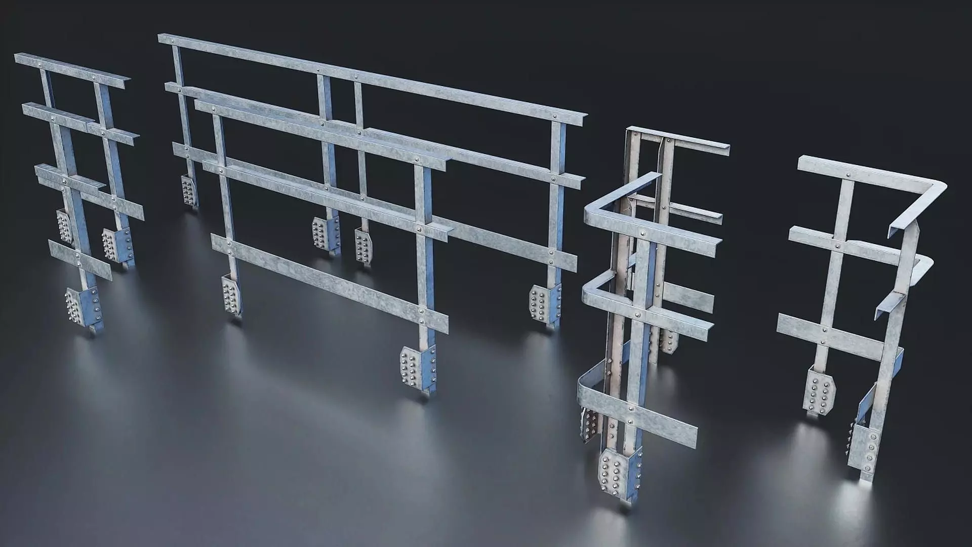 Modular Metal Guardrail Set Low-poly 3D model