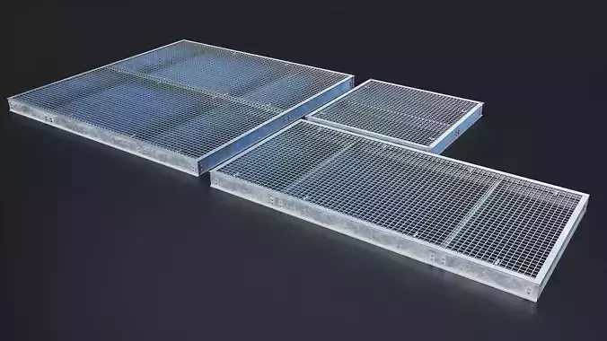 Industrial Metal Floor Grate Set Low-poly 3D model
