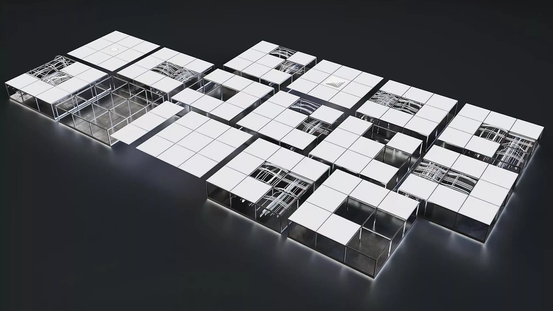 Modular Suspended Ceiling with Cables Low-poly 3D model
