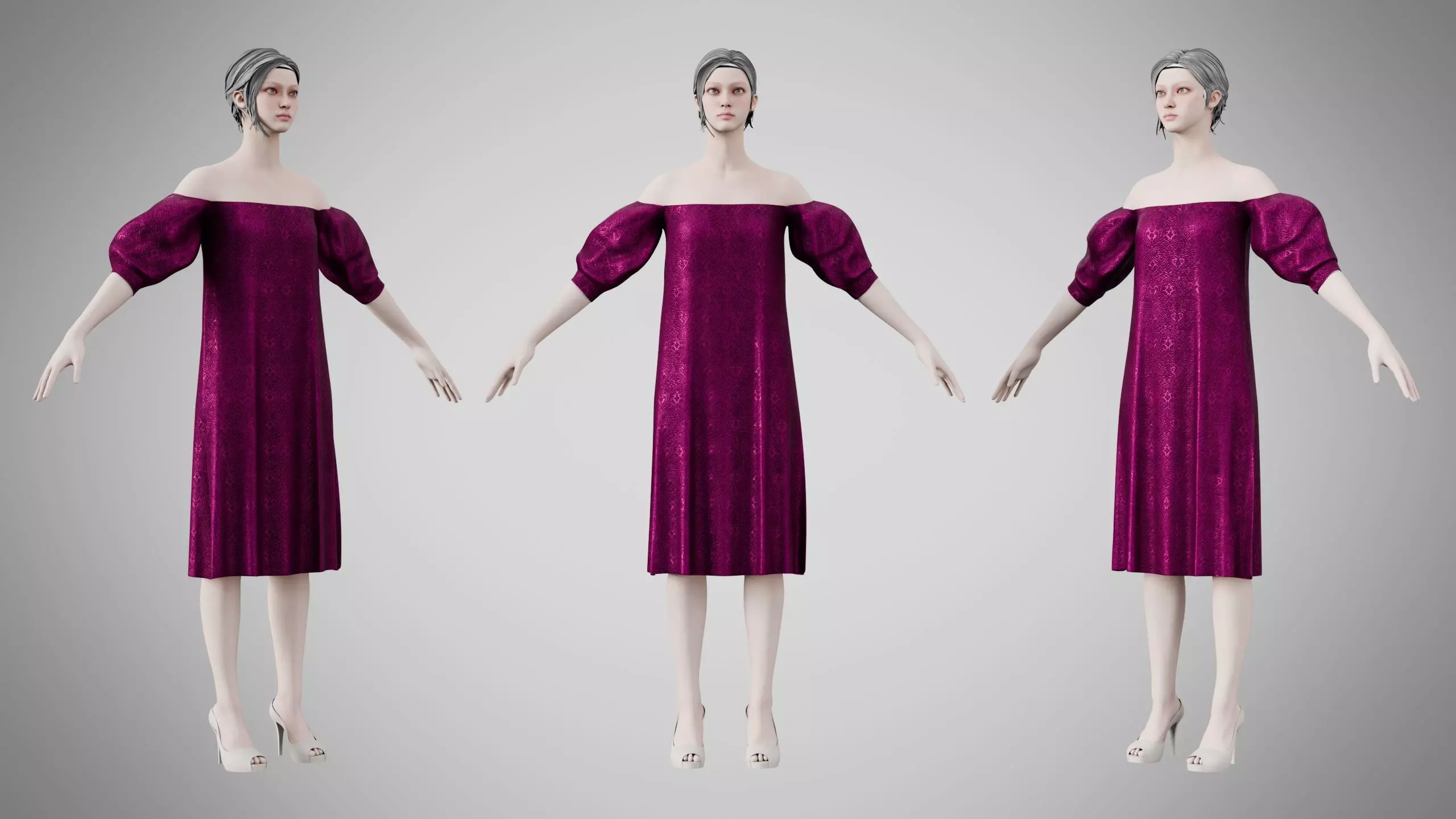 Dress 15 Plum Velvet With Design Low-poly 3D model