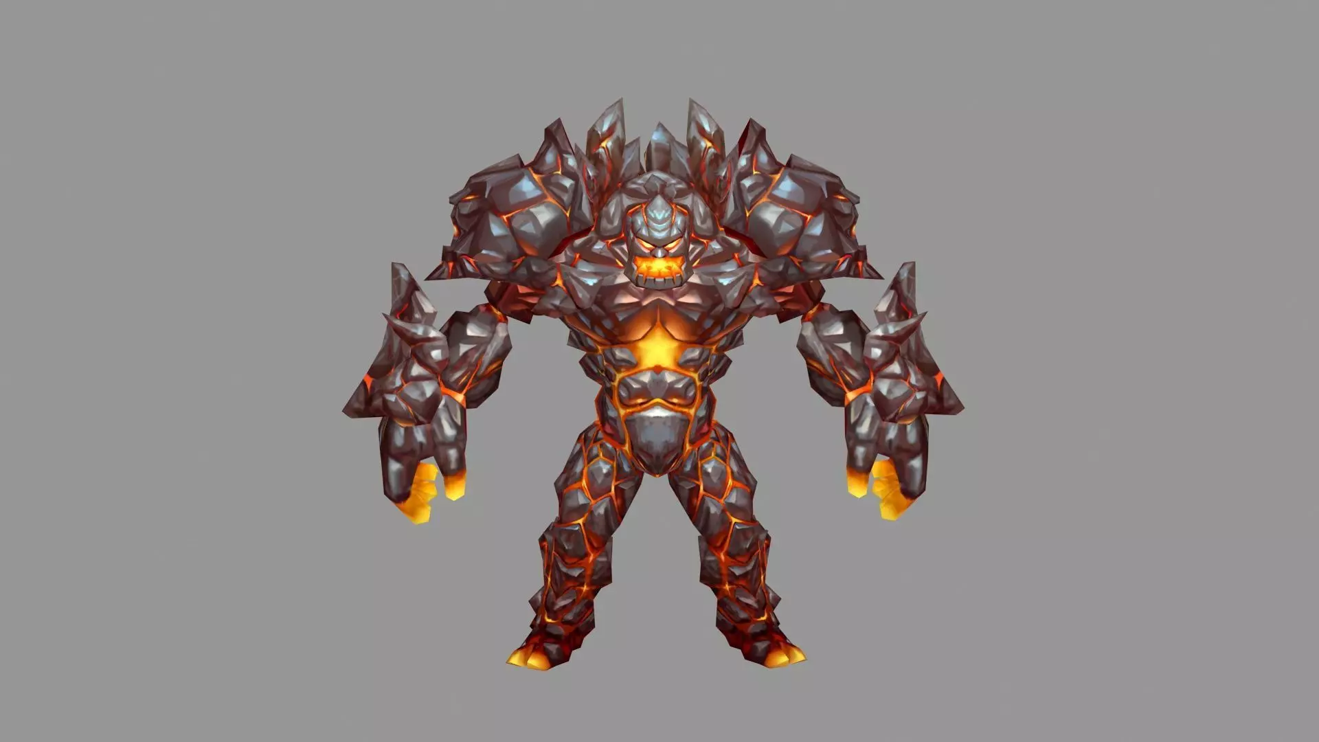 Cartoon fire-elemental stone golem Low-poly 3D model
