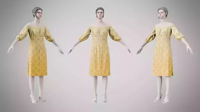 Dress 16 Caramel With Design Low-poly 3D model