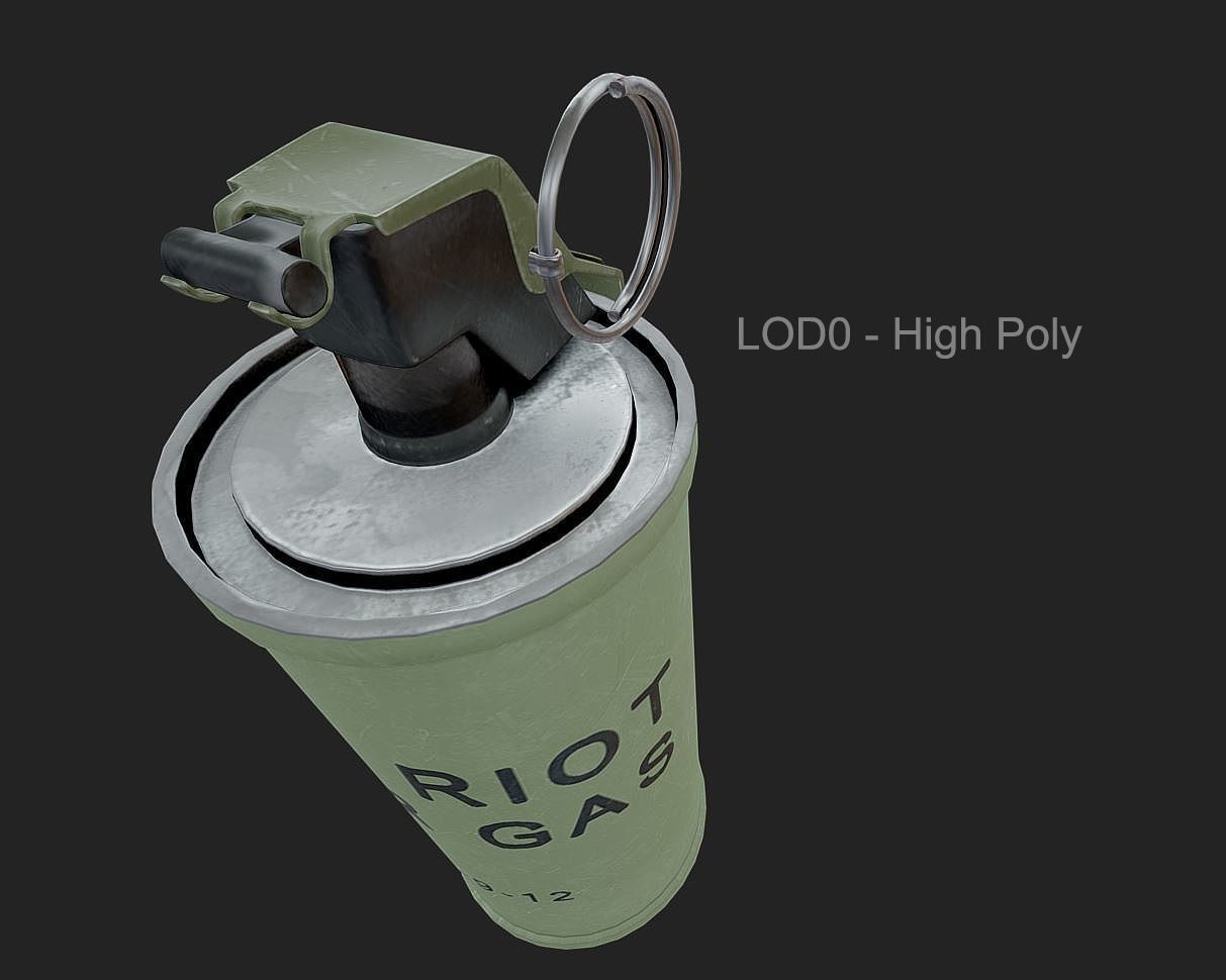 Tear Gas Grenade PBR Game Ready Low-poly 3D model_1
