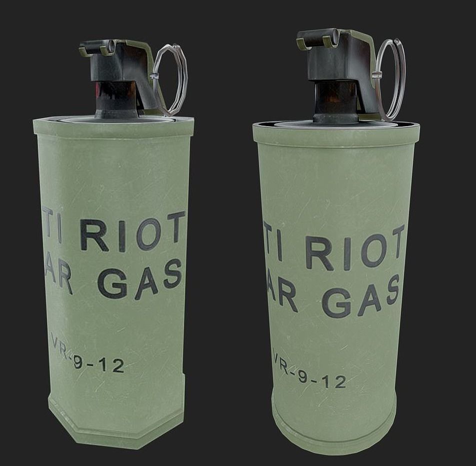 Tear Gas Grenade PBR Game Ready Low-poly 3D model_0