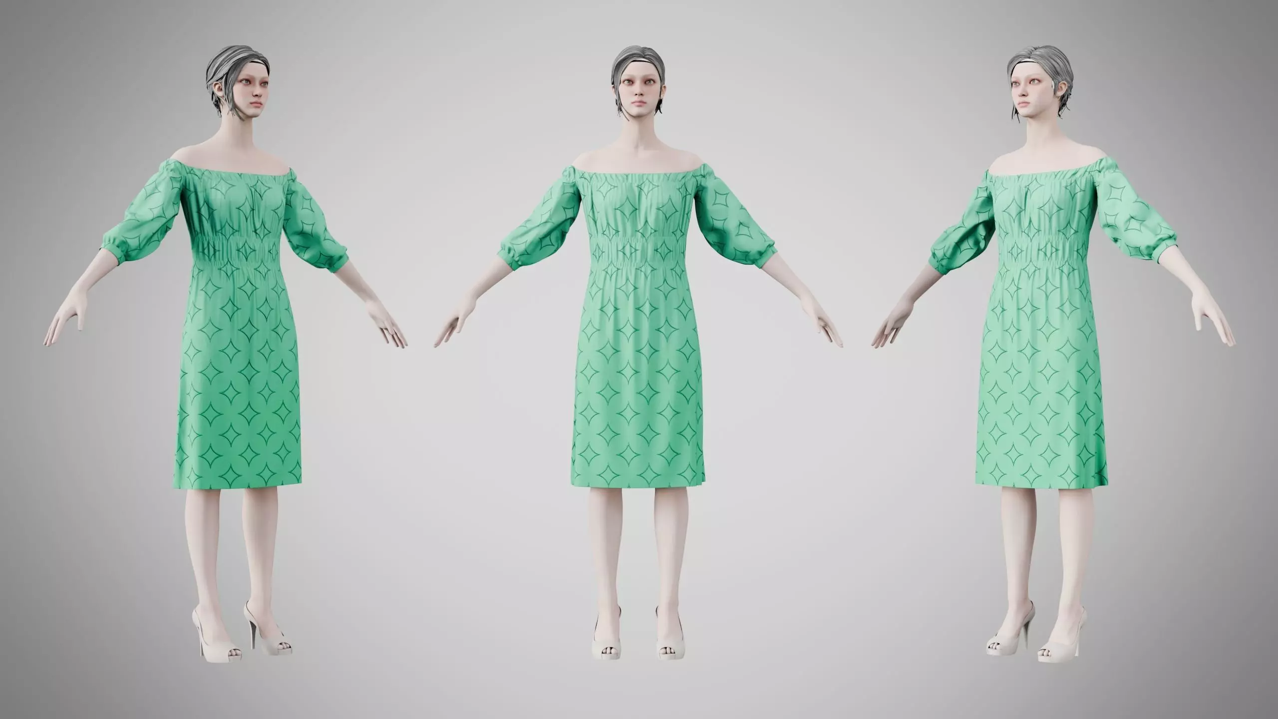 Dress 16 Medium Aquamarine With Design Low-poly 3D model