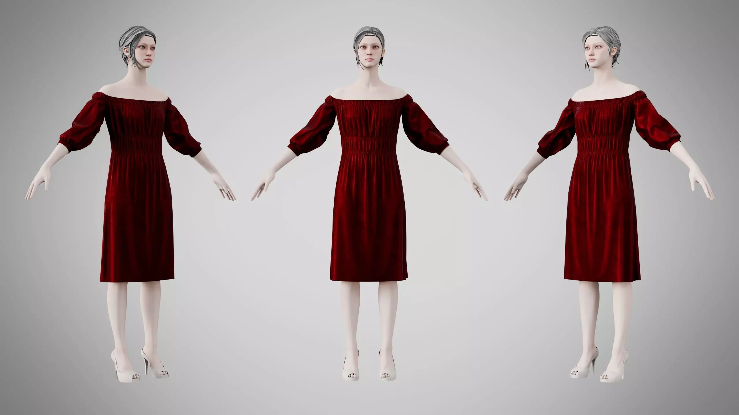 Dress 16 Burgundy Velvet Low-poly 3D model