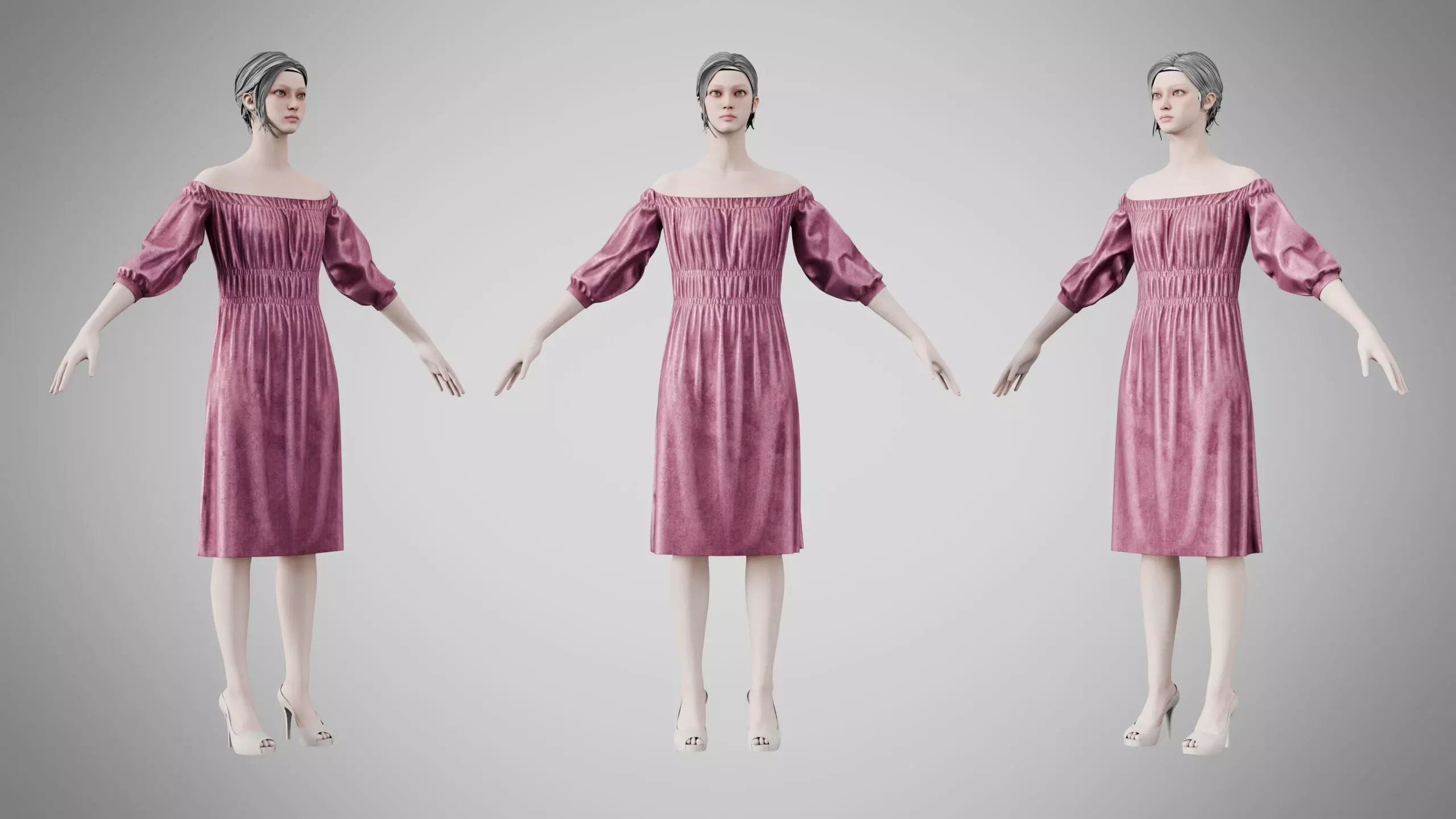 Dress 16 Dusty Rose Velvet Low-poly 3D model