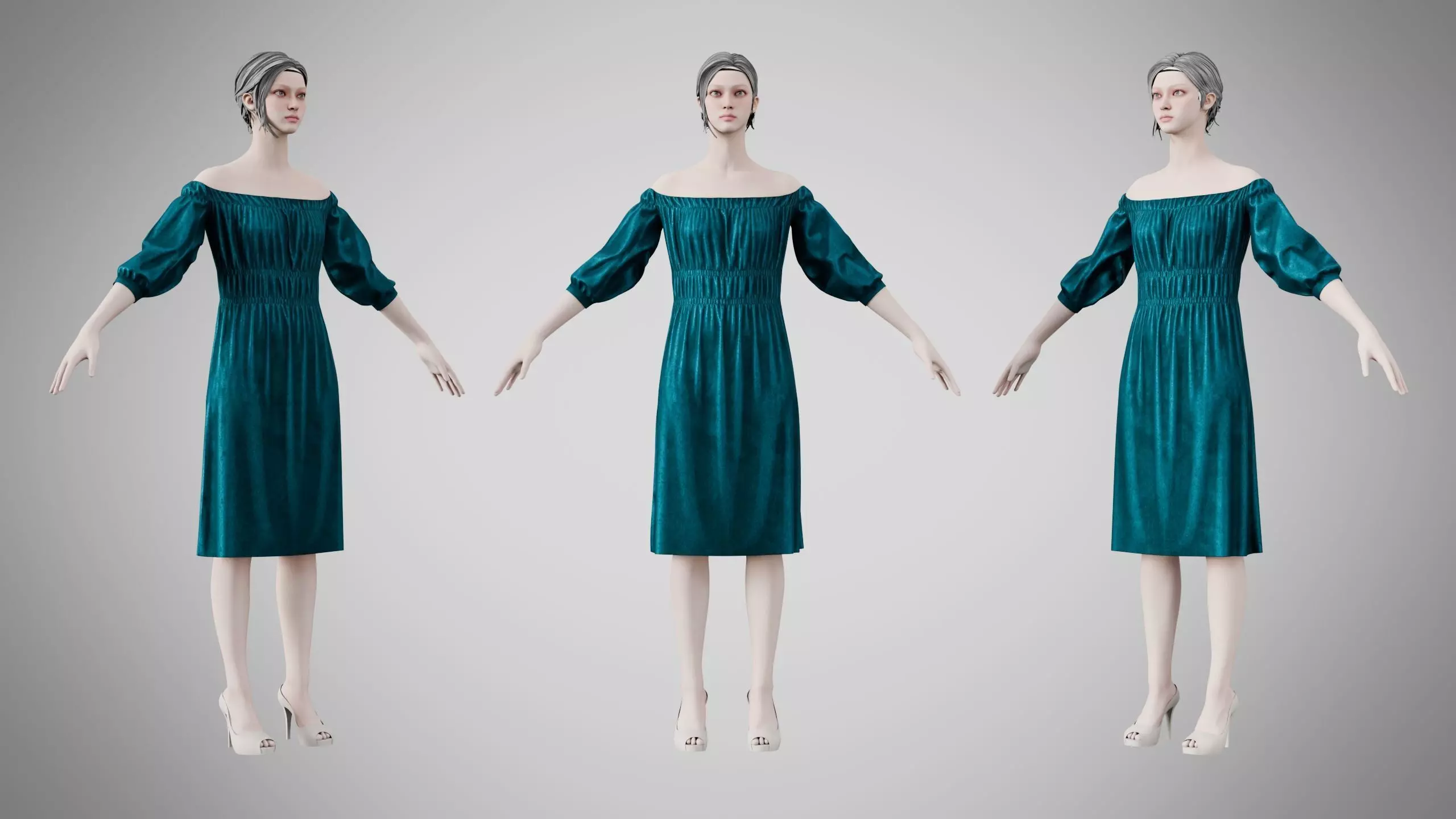 Dress 16 Teal Velvet Low-poly 3D model