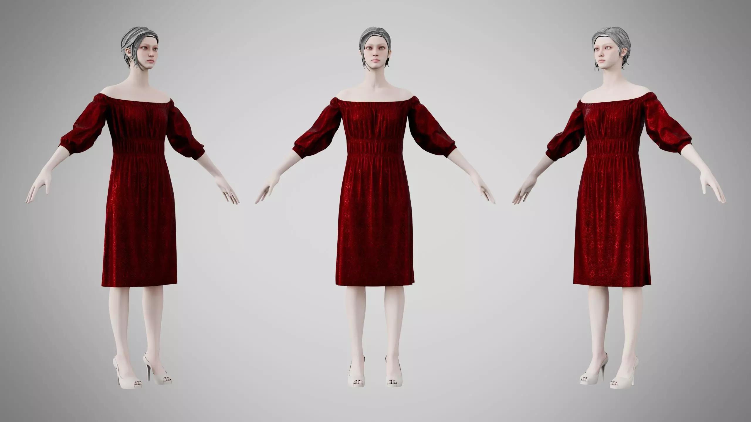 Dress 16 Burgundy Velvet With Design Low-poly 3D model