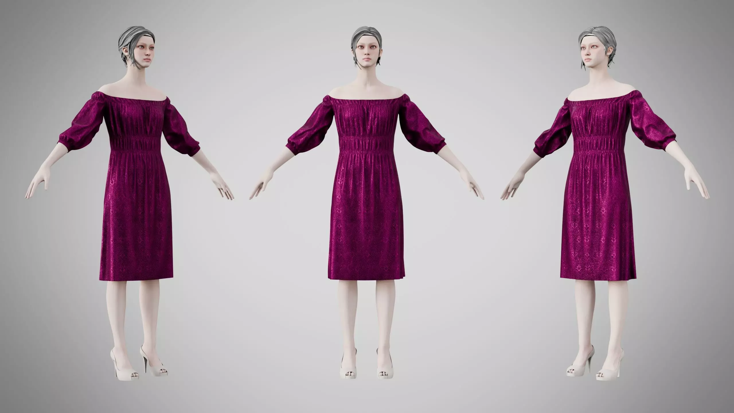 Dress 16 Plum Velvet With Design Low-poly 3D model