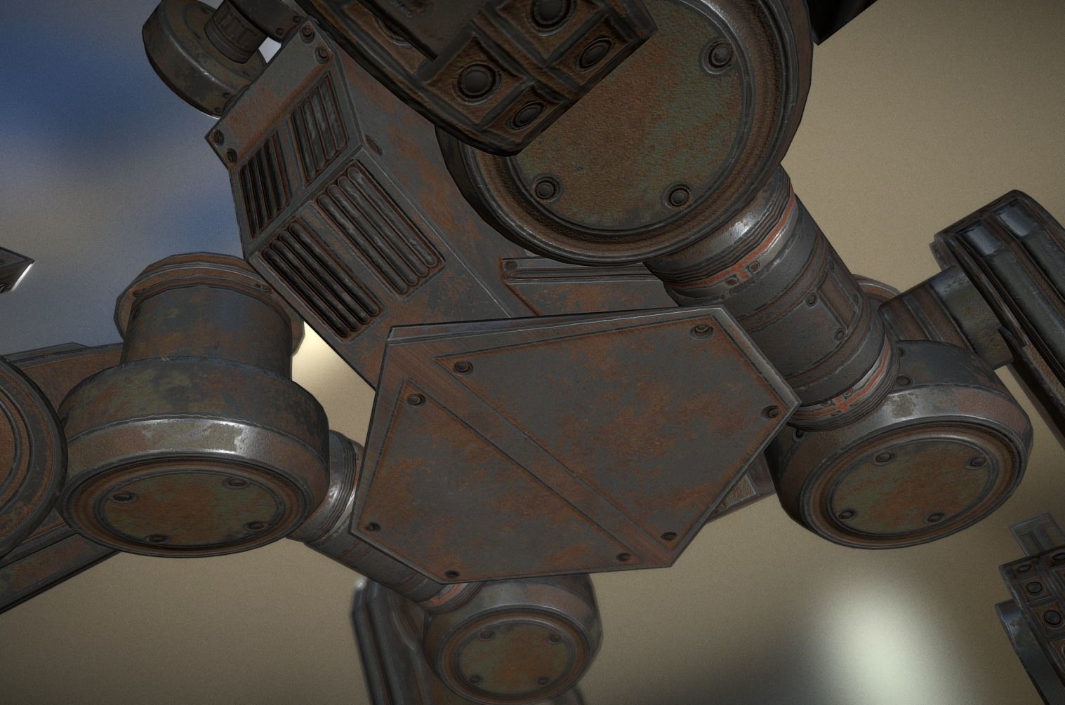 Futuristic Terrain Walker Rusty Version Rigged and Animated Low-poly 3D model_10