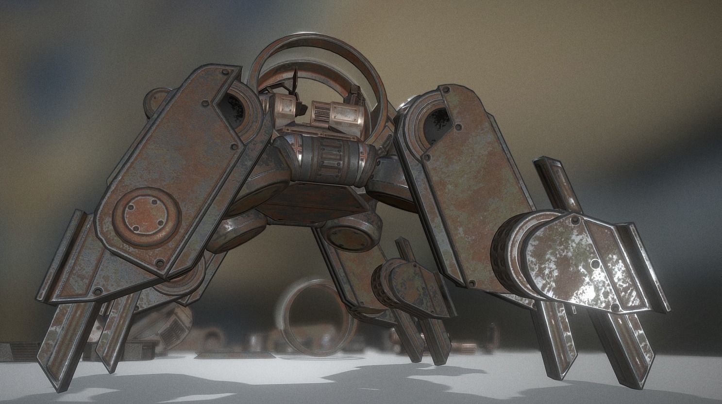 Futuristic Terrain Walker Rusty Version Rigged and Animated Low-poly 3D model_20