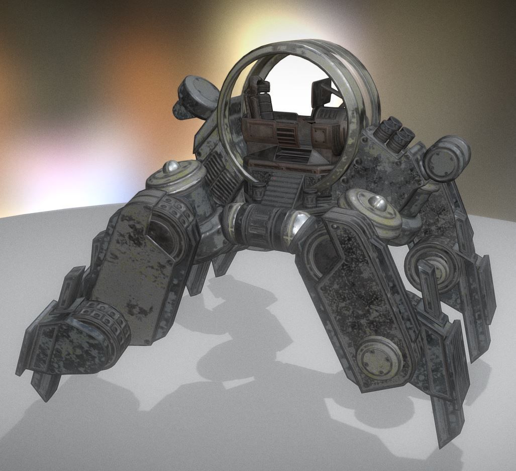 Futuristic Terrain Walker Vehicle Old Version Low-poly 3D model_17