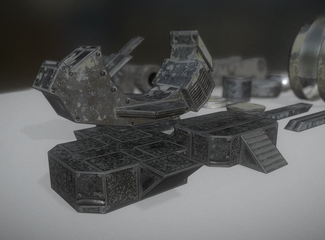 Futuristic Terrain Walker Vehicle Old Version Low-poly 3D model_12