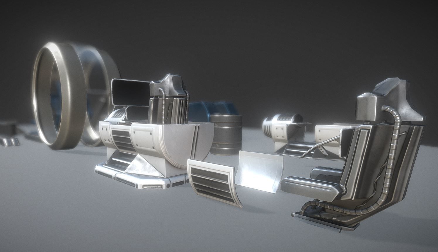 Futuristic Terrain Walker Blue Version Rigged and Animated Low-poly 3D model_13