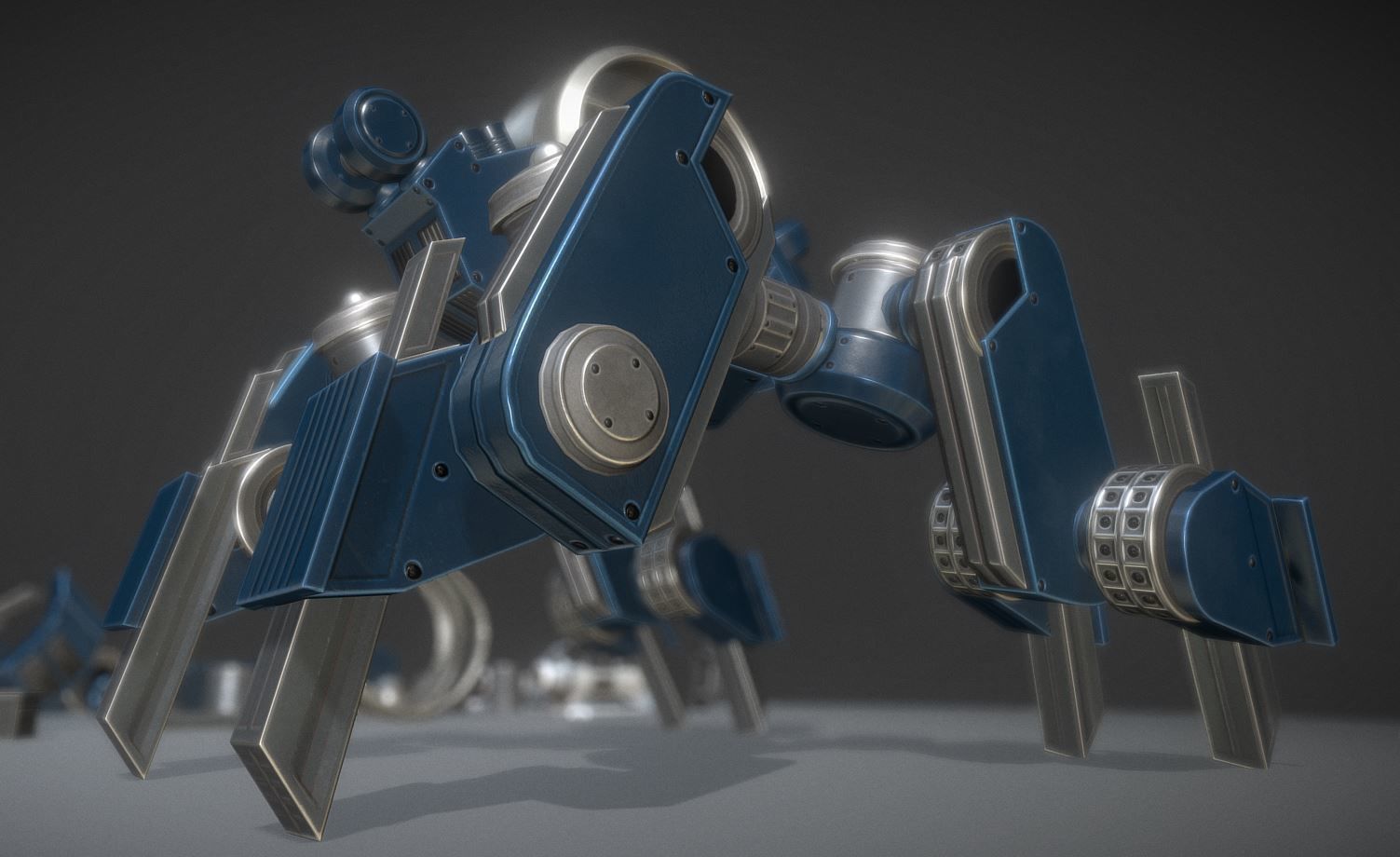 Futuristic Terrain Walker Blue Version Rigged and Animated Low-poly 3D model_16