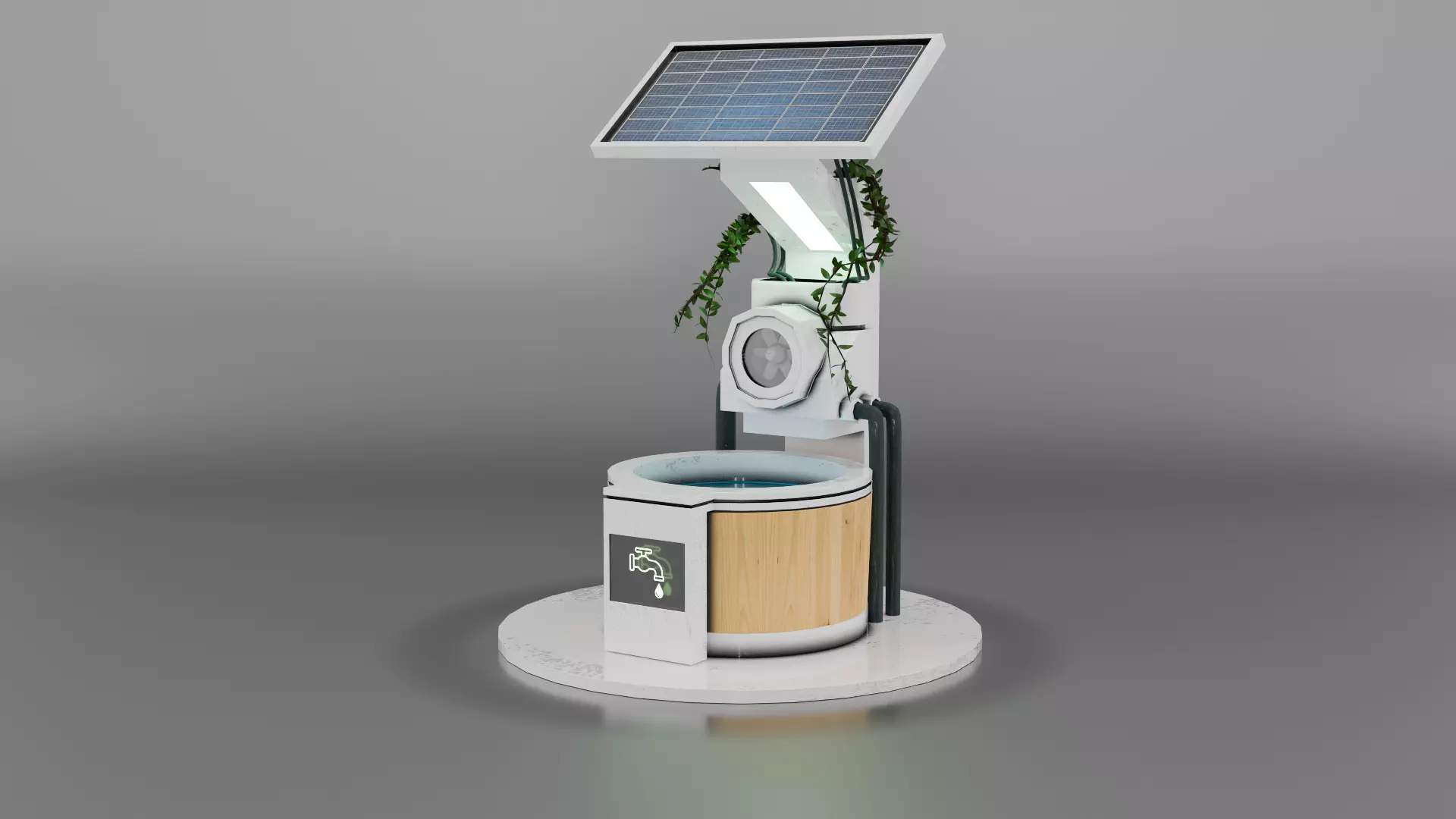 Solarpunk Futuristic Water Station Game Ready Low-poly 3D model