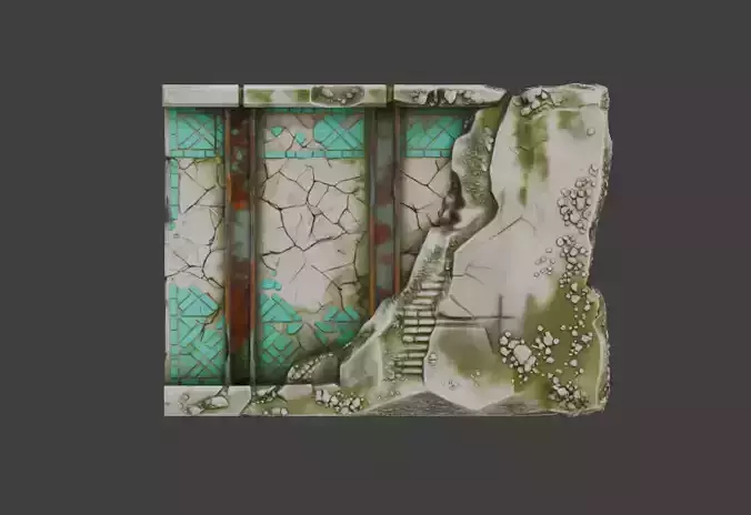 Ancient Ruined Stone Wall with Turquoise