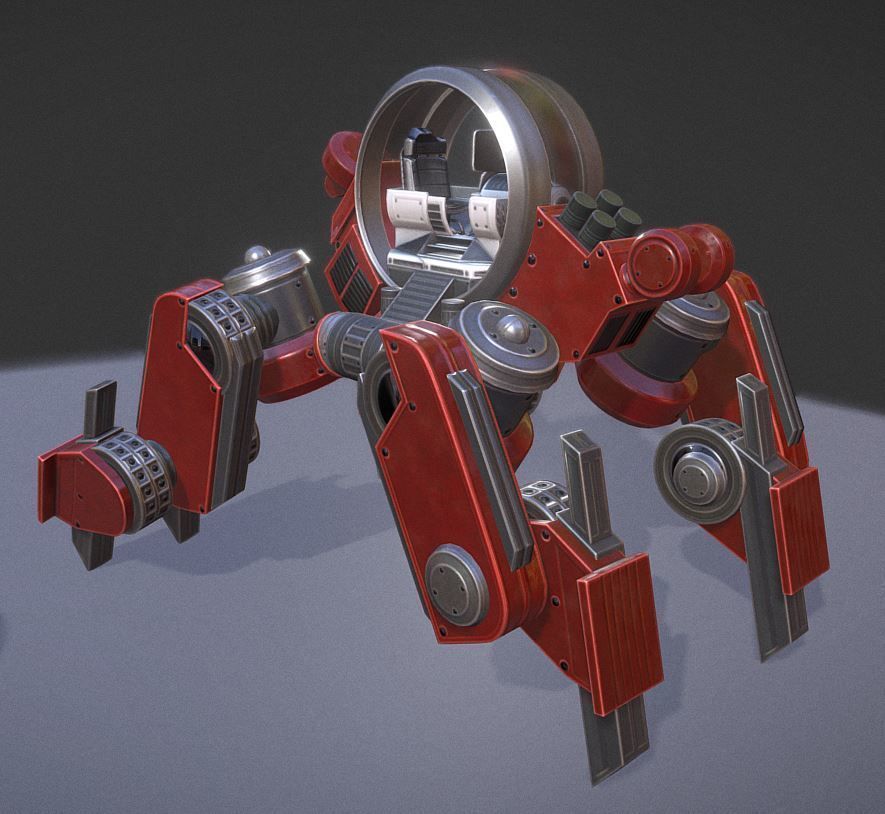 Terrain Walker Red Version Rigged and Animated Low-poly 3D model_3
