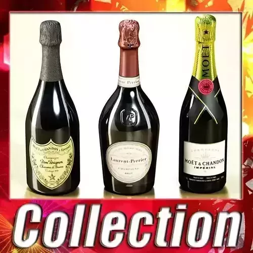 3 Champagne Bottles Collection 3D model