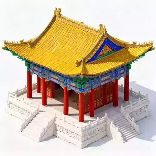Large Open-Air Chinese Temple Pavilion 3D Model