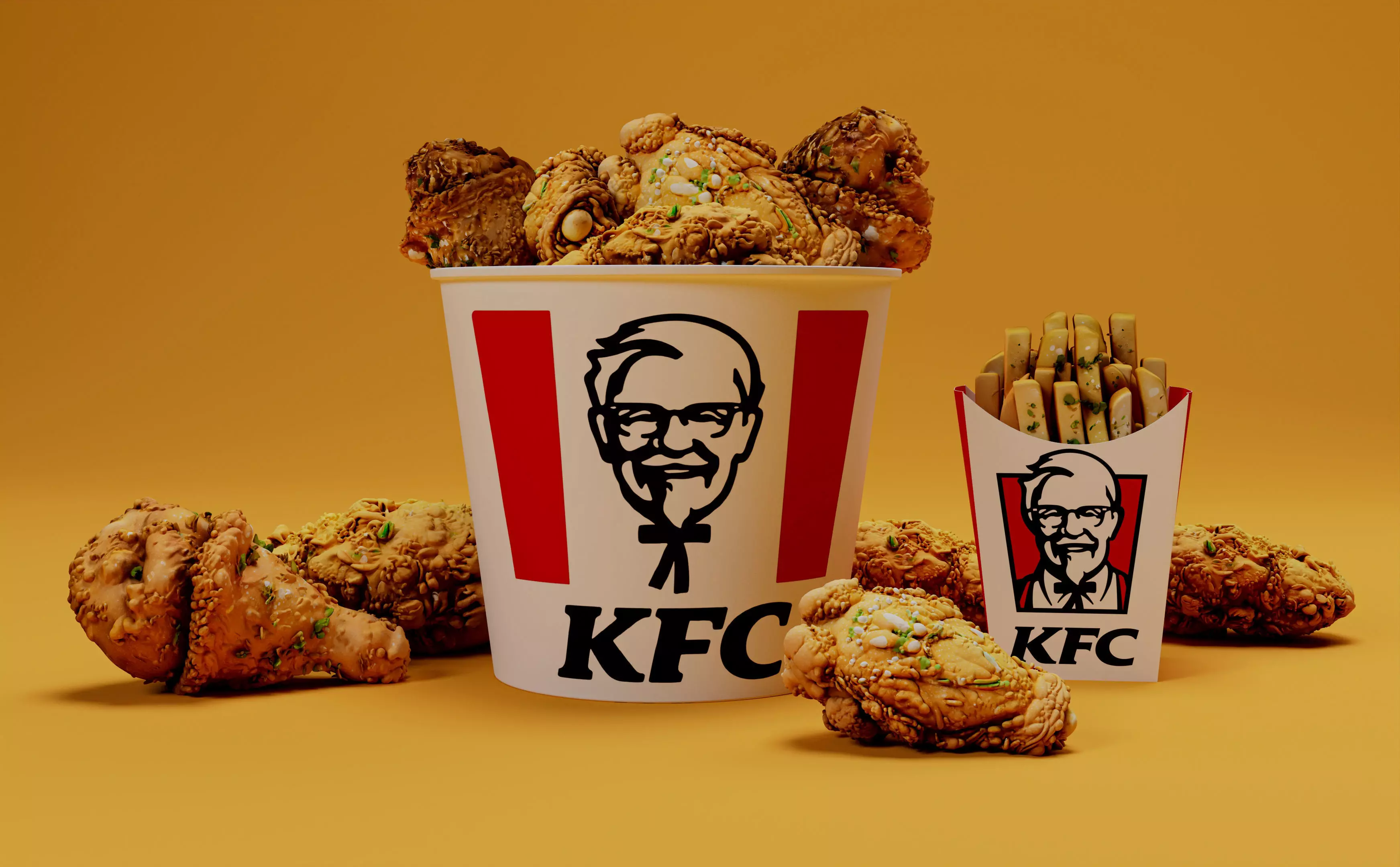 KFC Fried Chicken and Fries 3D Model Ultra Realistic Fast Food Low-poly 3D model