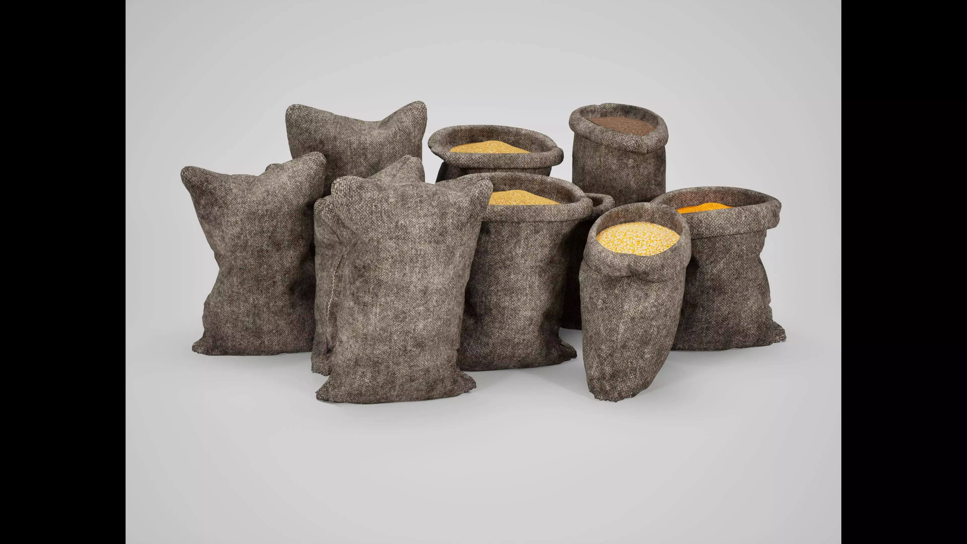Medieval Grain and Spice Sacks Pile Low-poly 3D model