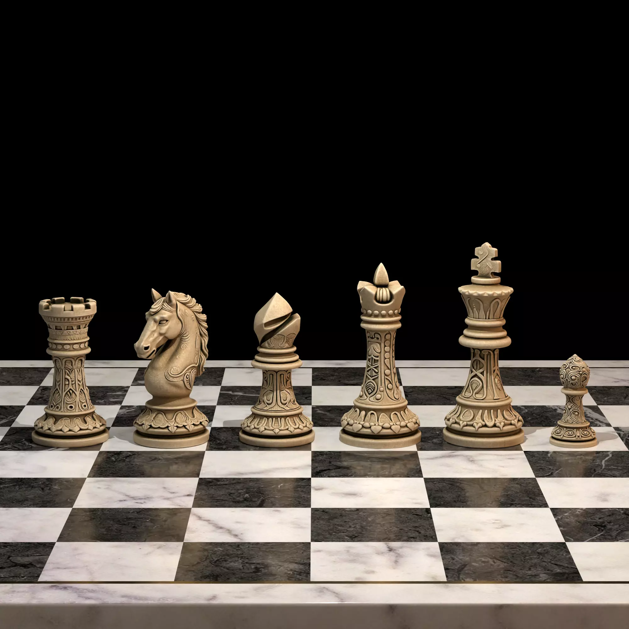 Ornate Embroidered Chess Pieces Set of 6 Luxury Gold STL 3D print model