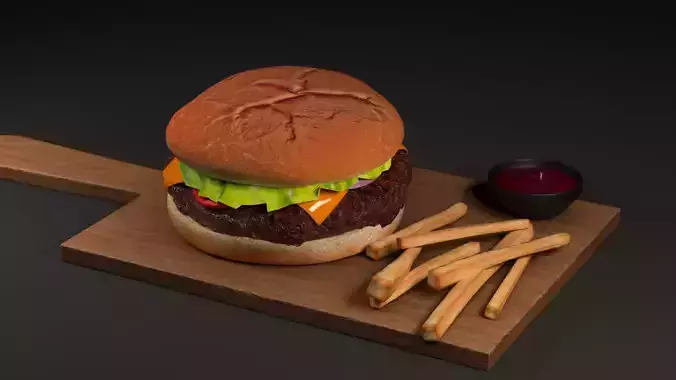 Burger with Fries 3D Food Asset 3D model 4