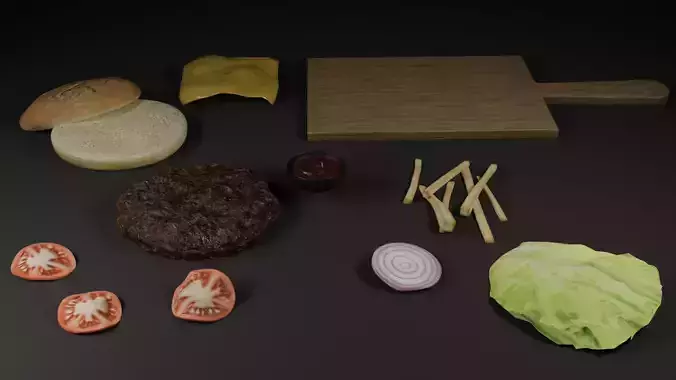 Burger with Fries 3D Food Asset 3D model 6