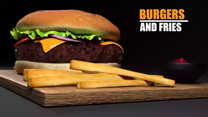 Burger with Fries 3D Food Asset 3D model