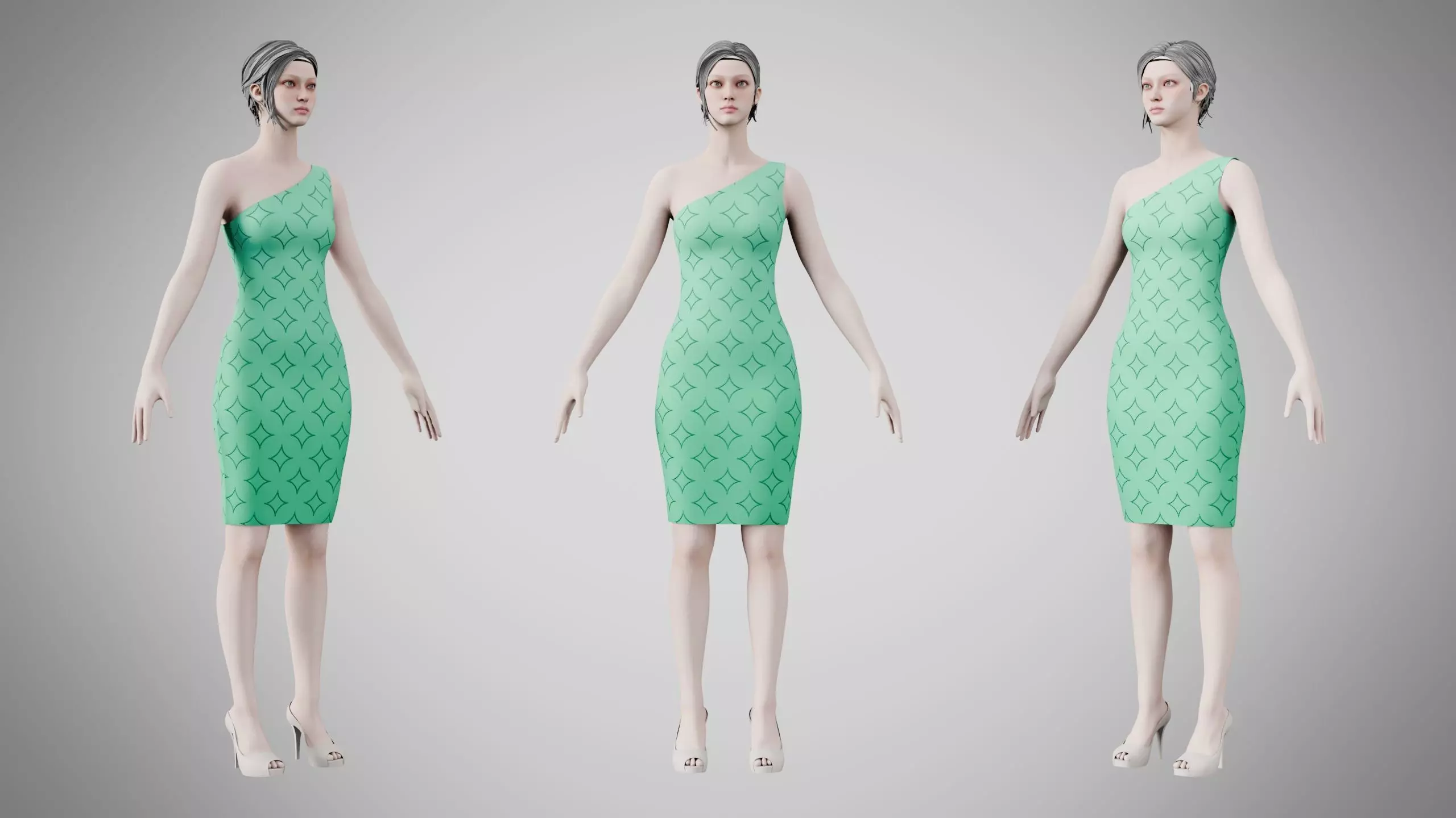 Dress 19 Medium Aquamarine With Design Low-poly 3D model