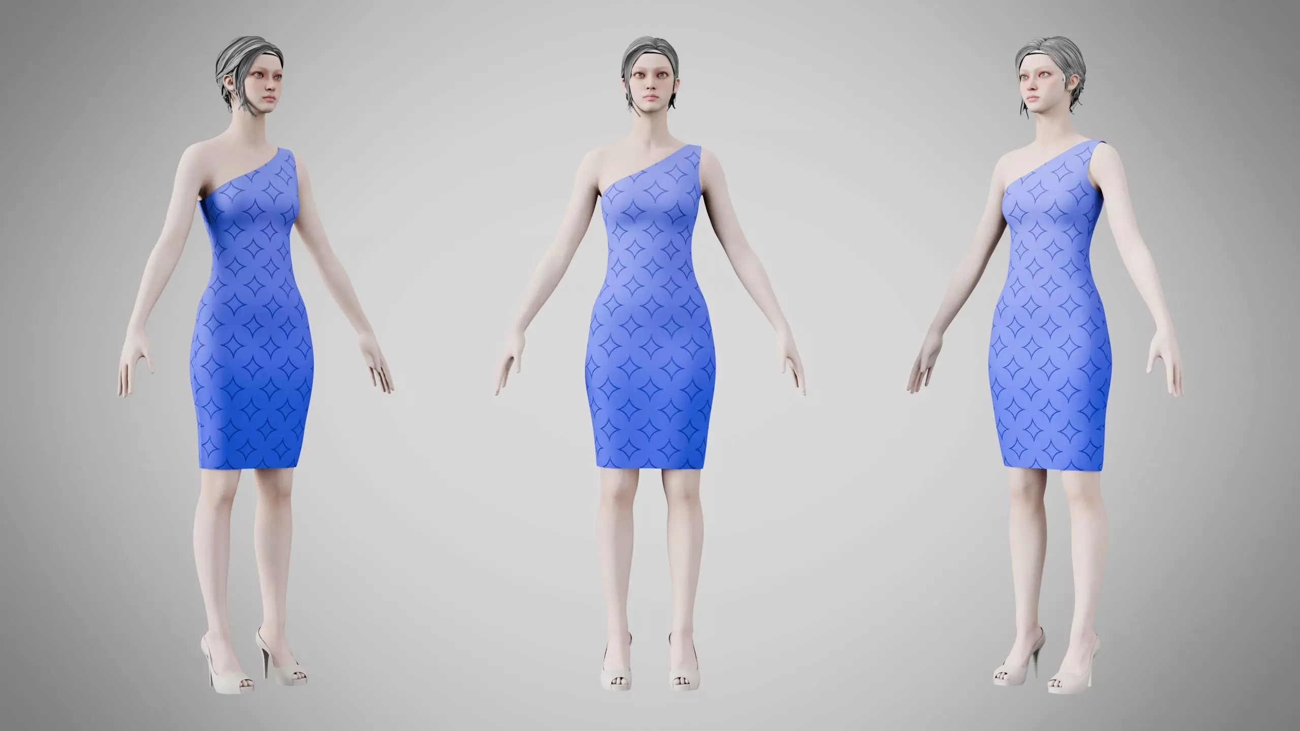 Dress 19 Very Light Blue With Design Low-poly 3D model