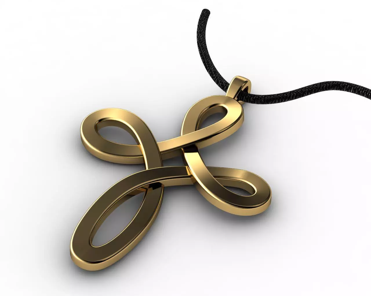 Cross golden pendant on cord 3D print model_0