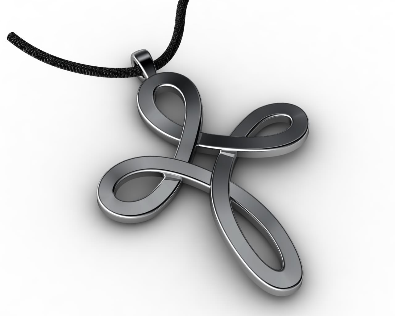 Cross golden pendant on cord 3D print model_2