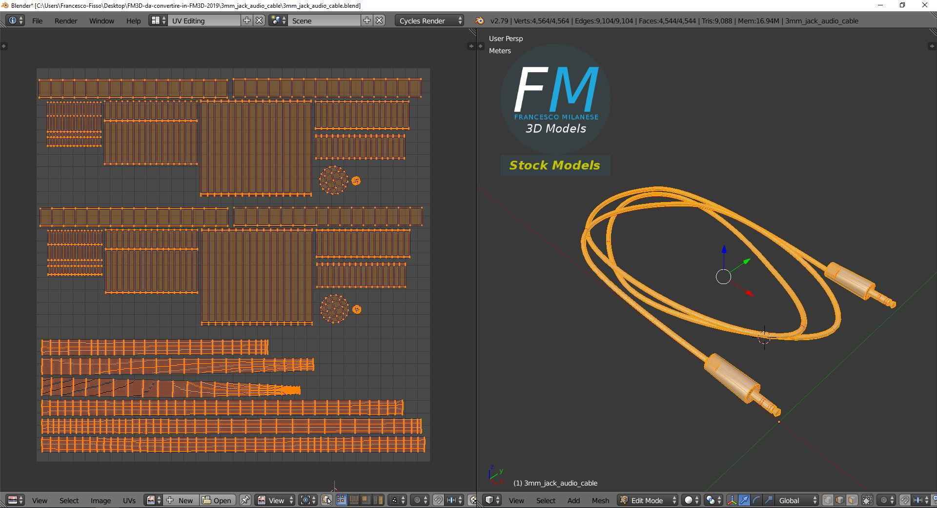 3mm jack audio cable Low-poly 3D model_10