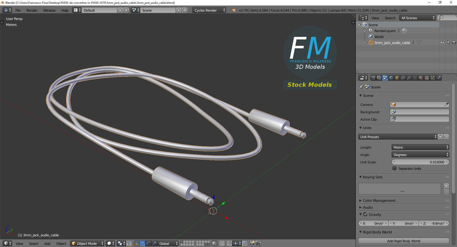 3mm jack audio cable Low-poly 3D model_9