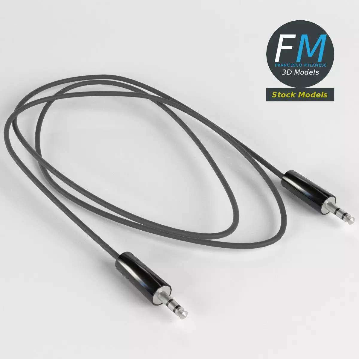 3mm jack audio cable Low-poly 3D model_0