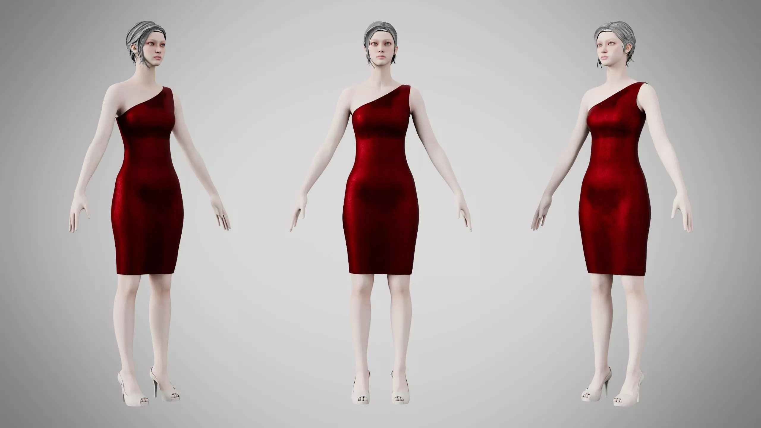 Dress 19 Burgundy Velvet Low-poly 3D model