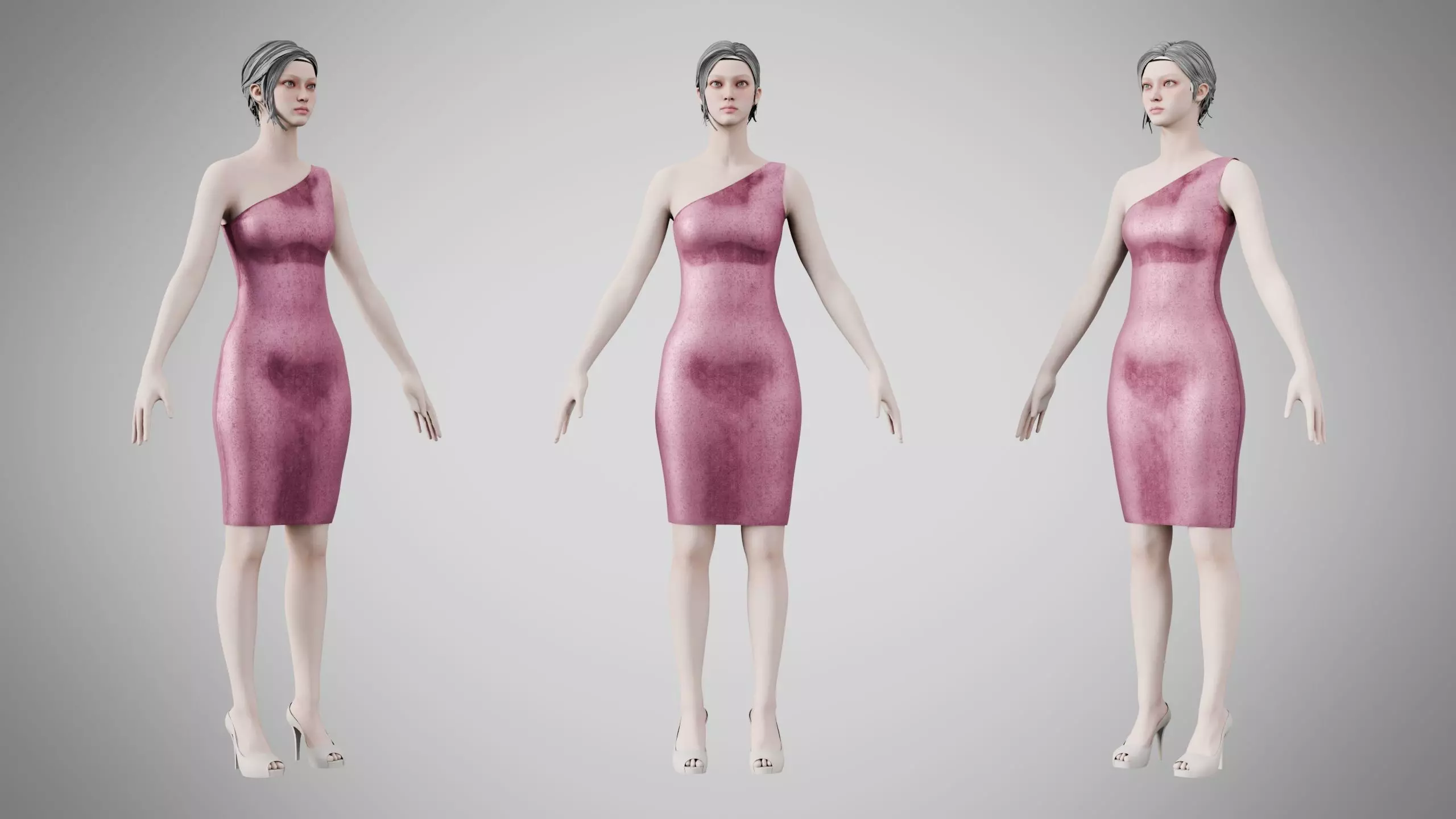 Dress 19 Dusty Rose Velvet Low-poly 3D model
