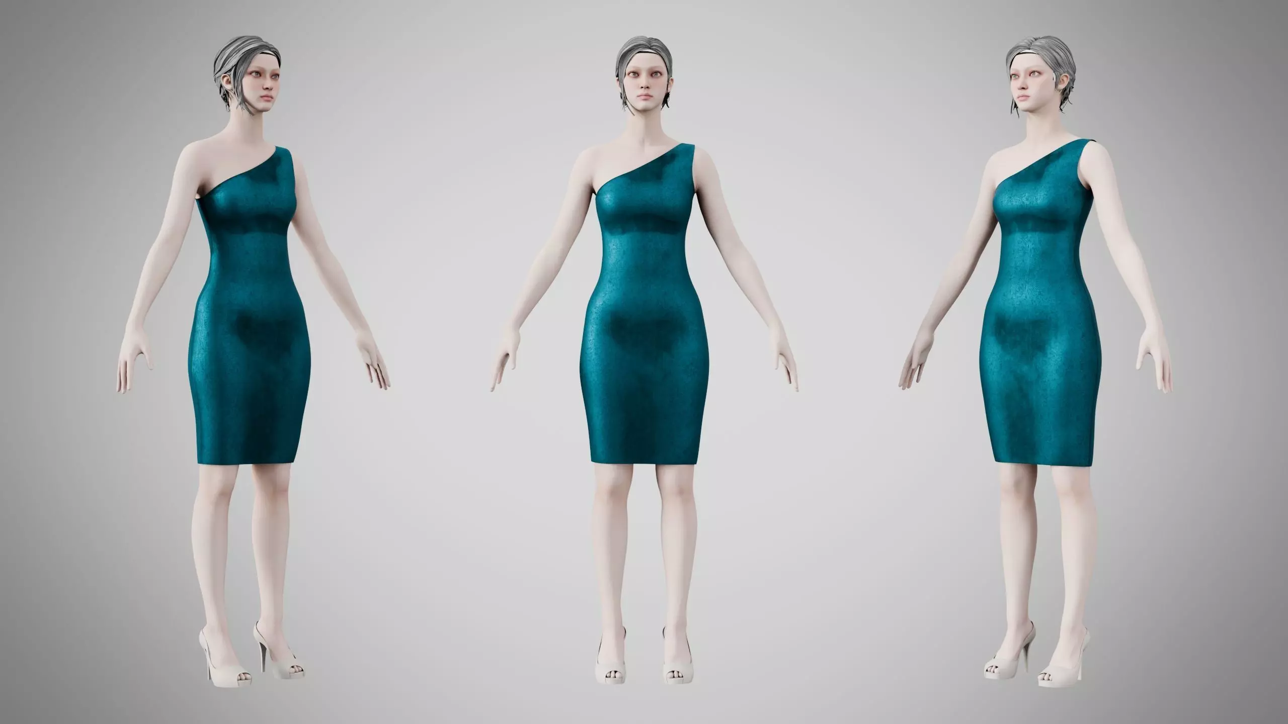 Dress 19 Teal Velvet Low-poly 3D model
