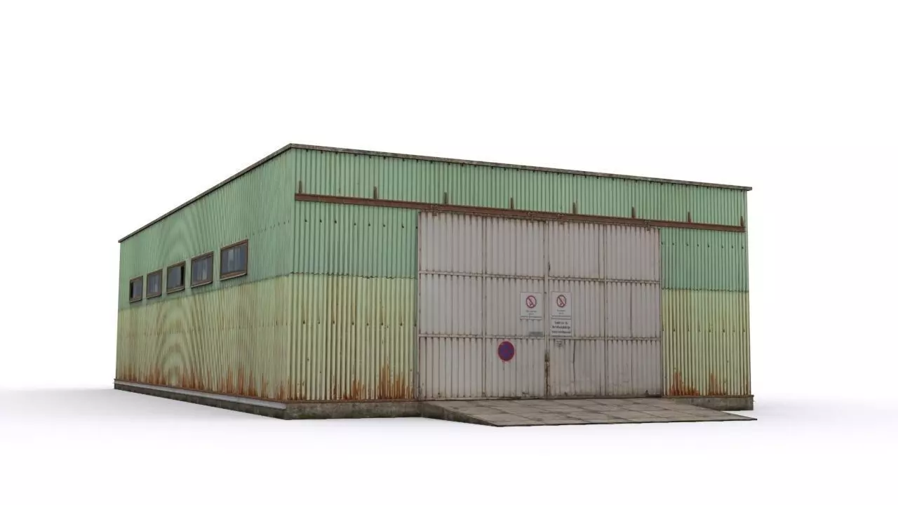 Hangar industrial building Low-poly 3D model
