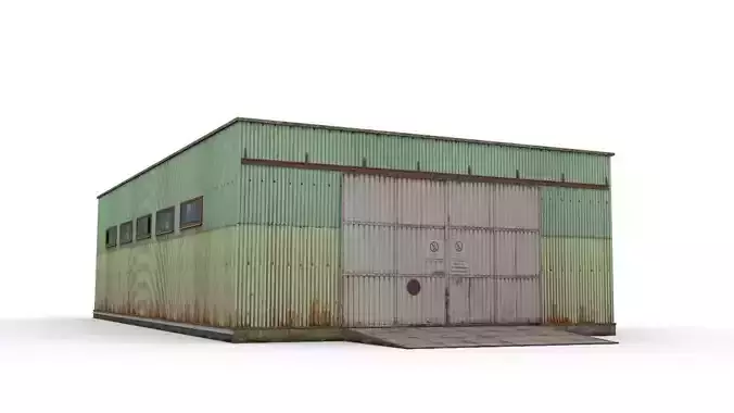 Hangar industrial building Low-poly 3D model