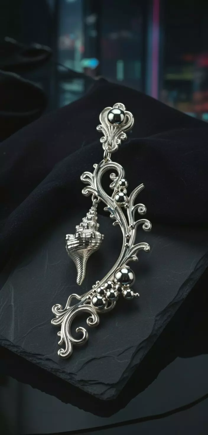Sirens Whisper a Baroque Silver Seashell Earring 3D Model 3D print model