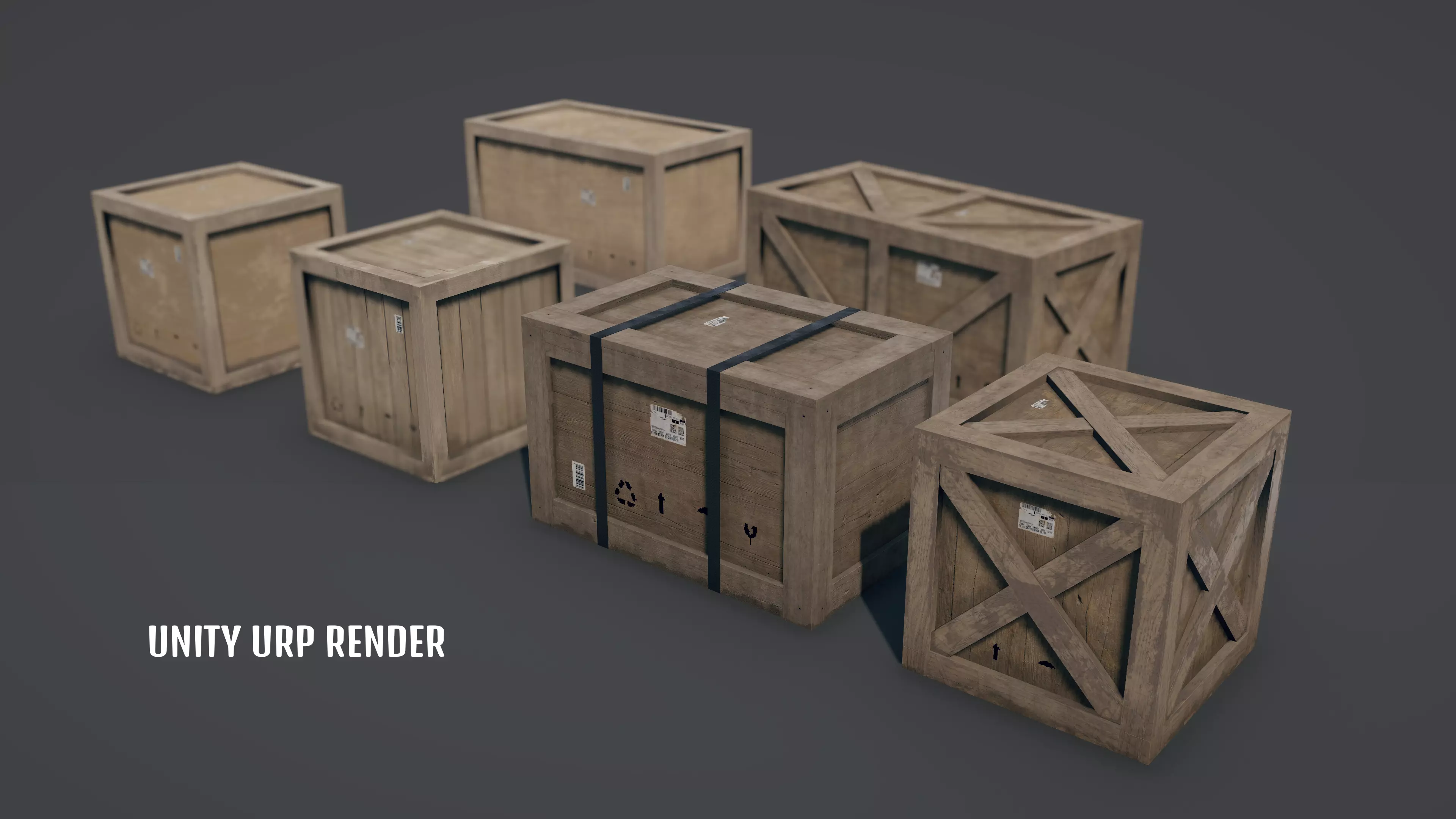 3D CARGO【インテリア編】3D形状データ集 OBJフォーマット 3D model Low Poly Wooden Shipping Crates - Trim Sheet - Game Ready