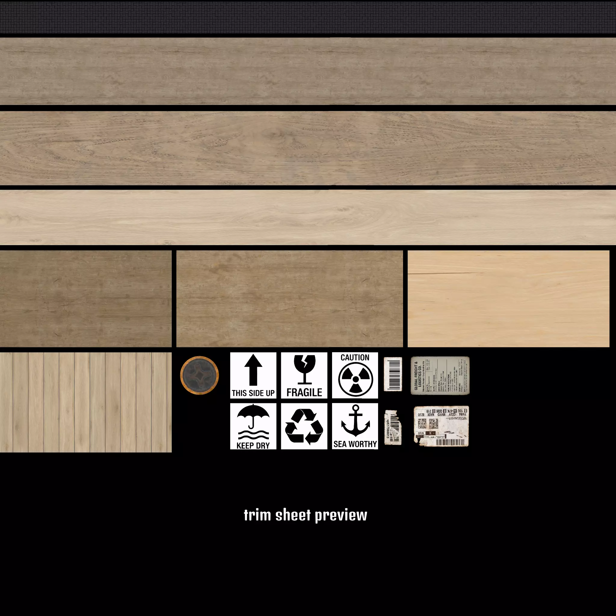3D model Low Poly Wooden Shipping Crates - Trim Sheet - Game Ready