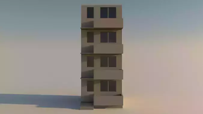 Modern 4 Story Building 3D model 2
