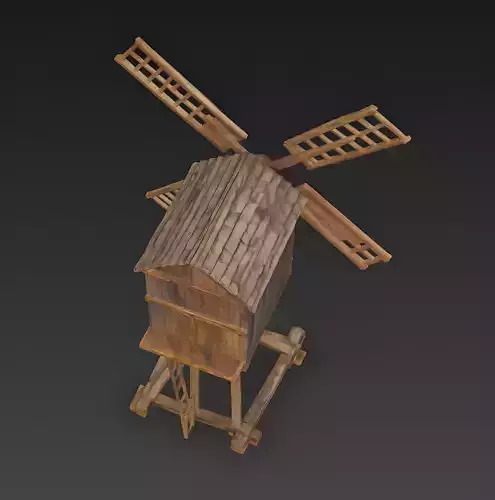 Medieval Wooden Post Mill 3D Model Low-poly 3D model 4
