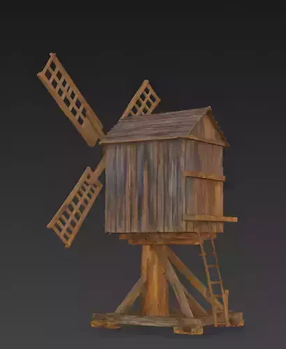 Medieval Wooden Post Mill 3D Model Low-poly 3D model 3
