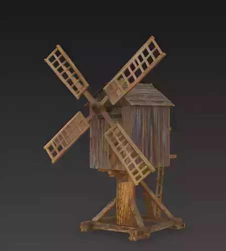 Medieval Wooden Post Mill 3D Model Low-poly 3D model 2